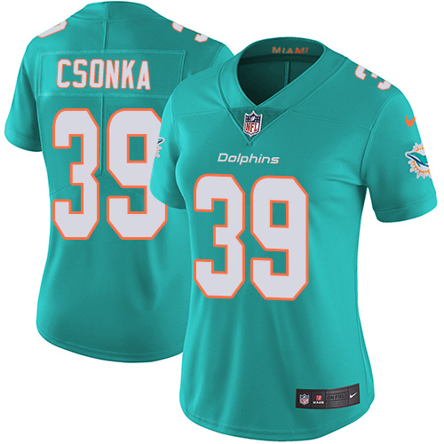 Nike Miami Dolphins 39 Larry Csonka Aqua Green Team Color Women Stitched NFL Vapor Untouchable Limited Jersey